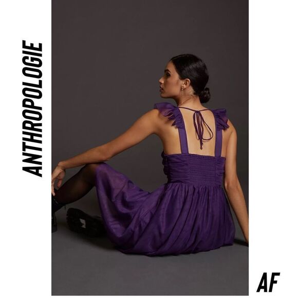 ANTHROPOLOGIE MAEVE TULLE MINI DRESS PURPLE NEW LARGE - Picture 3 of 8